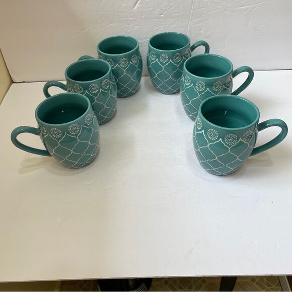 BAUM BROTHERS MOROCCAN TURQUOISE CERAMIC MUGS
SET OF SIX - Picture 1 of 8